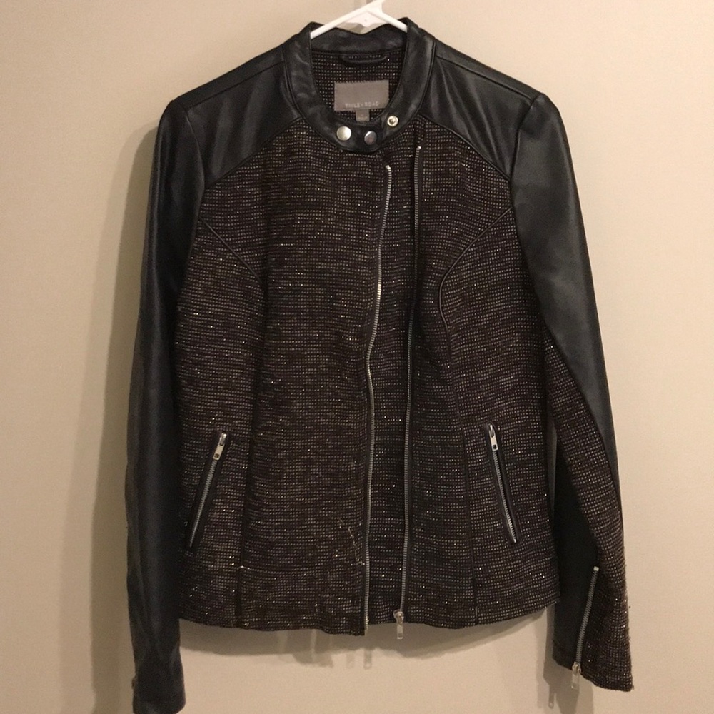 Tinley Road faux leather and tweed moto jacket